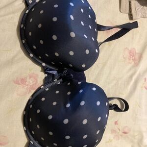 Navy blue and white polka dots bra. 42D